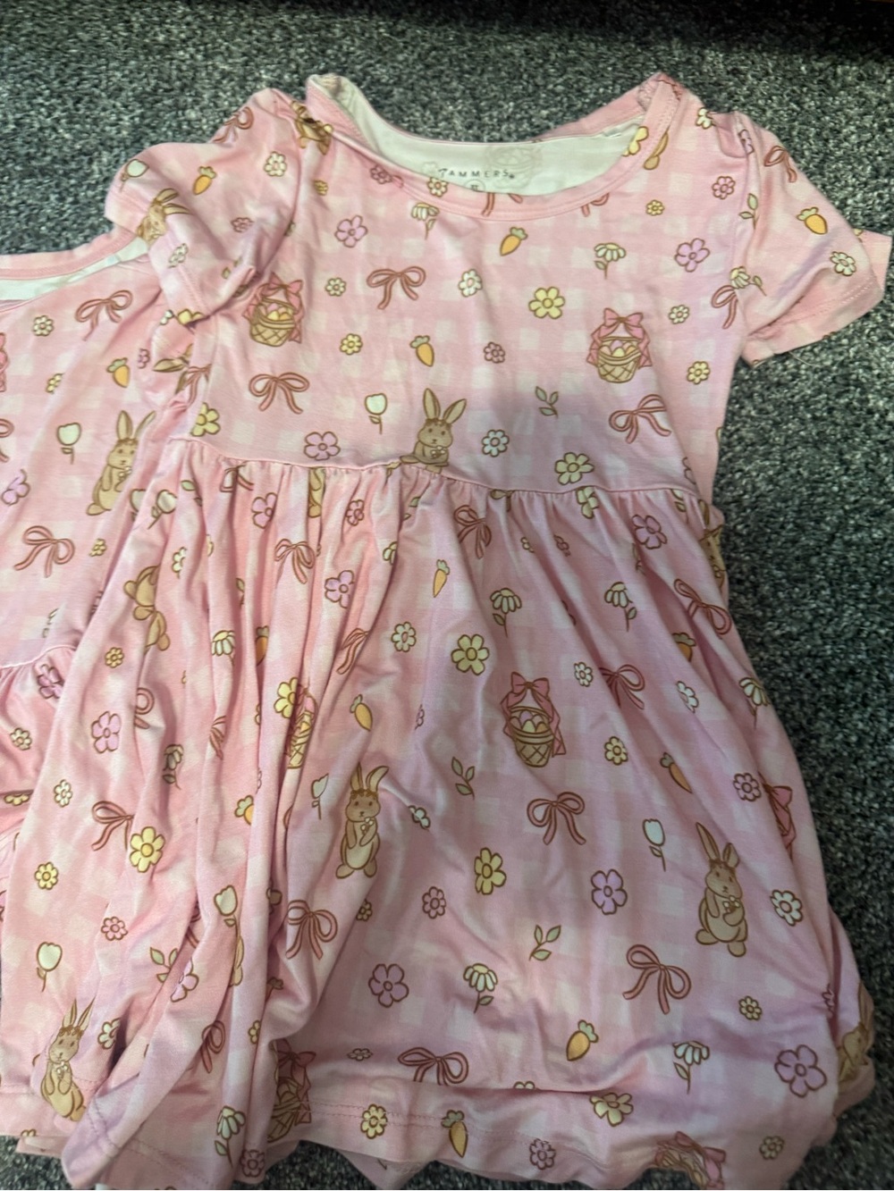 Pink Bunny & Floral Casual Girls' Dress